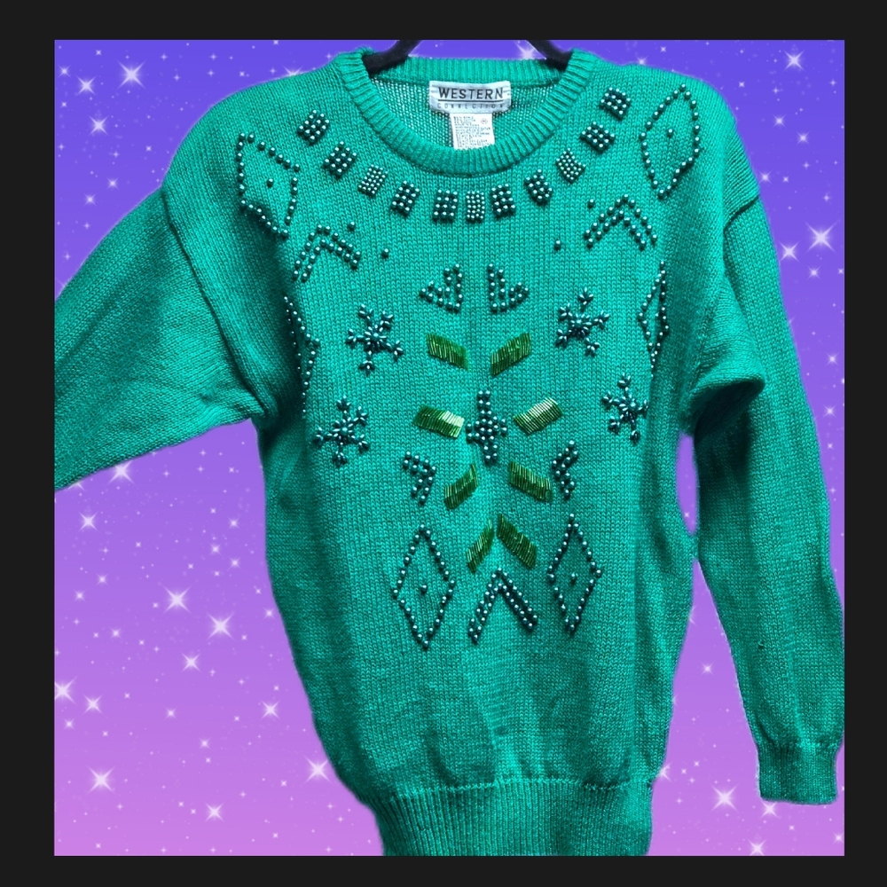 Vintage 80's Western Nortic Style Beaded Ski Sweater